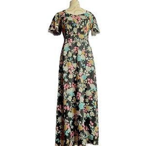 Vintage 70s black maxi dress with pastel florals